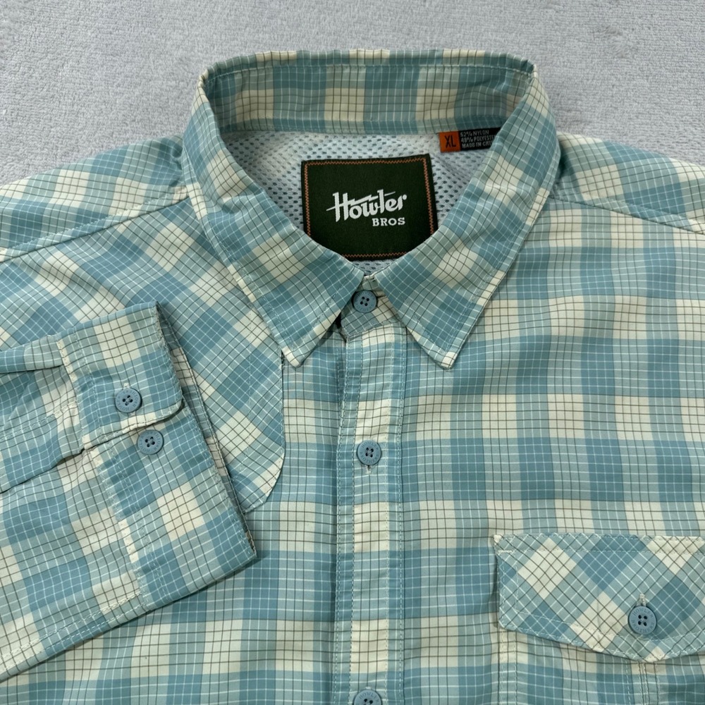 Howler Brothers Fishing Shirt Men XL Blue Plaid Aransas Vented Long Sleeve